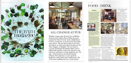 Press coverage in the The Bath Magazine for the launch of the Pear Tree Inn, Wiltshire