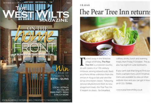 West Wilts magaazine coverage for the Pear Tree Inn